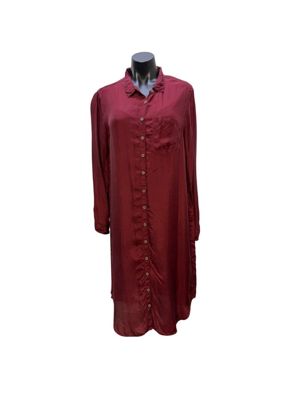 Pete & Greta Maroon Button-Down Long Silk Shirt Dress S